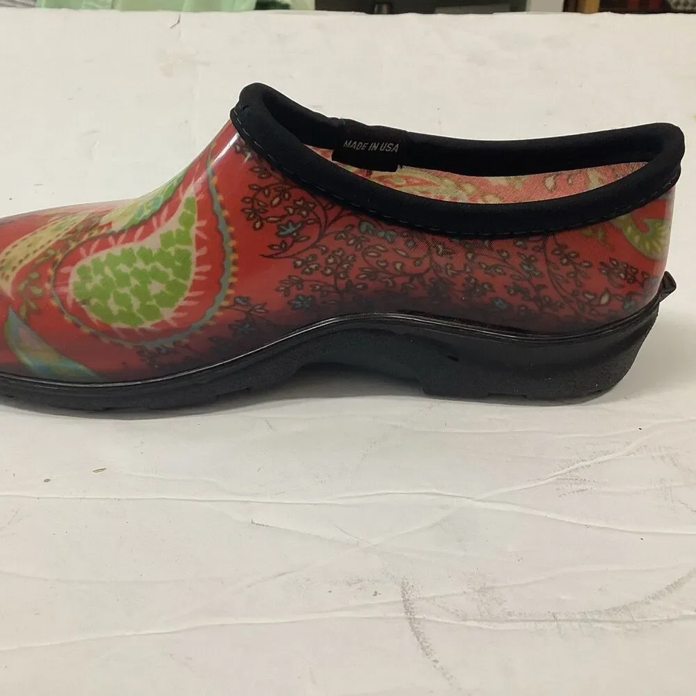 sloggers sz 7 red paisley floral garden waterproof slip resistant ( modified)
